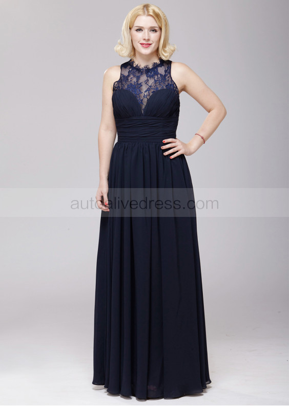 Chic Navy Blue Lace Chiffon Mother Of The Bride Dress 